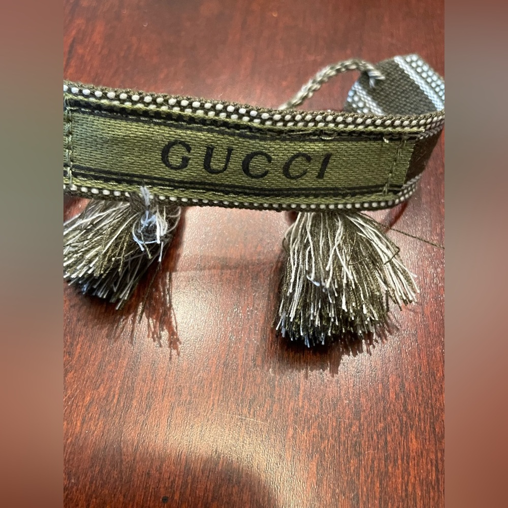 Boutique Upcycled Gucci Olive Fabric Adjustable Bracelet
